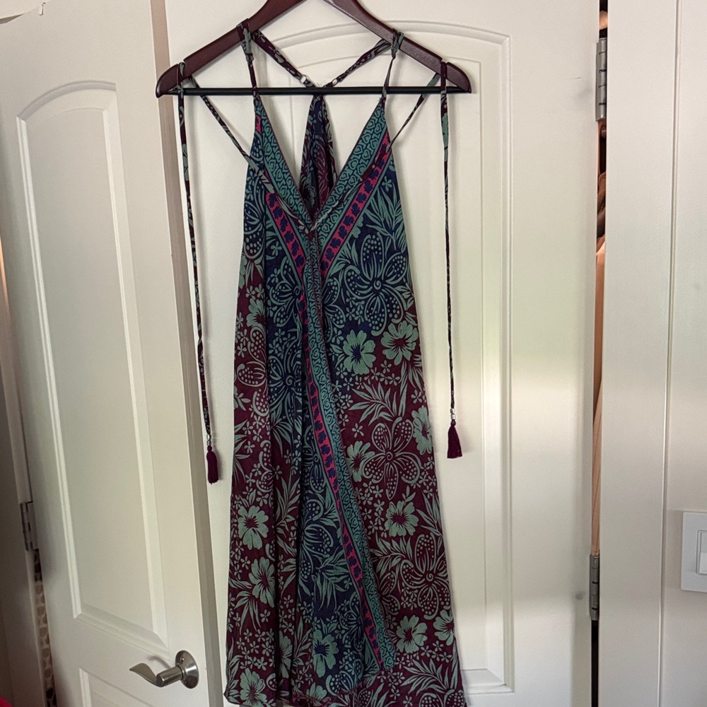 India Boutique Backless Floral Dress - Teal and Burgundy